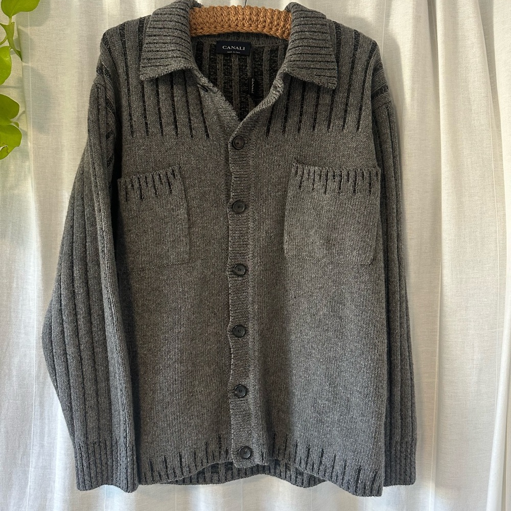 Canali Charcoal Cardigan Sweater for Men